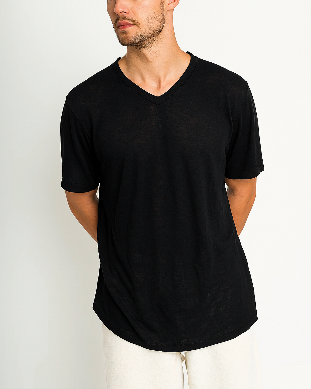 LINEN T SHIRT - v BLACK