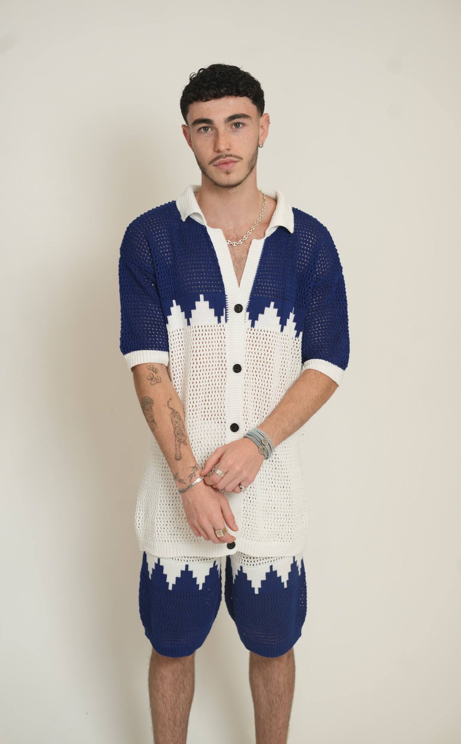 KNITTED SUMMER SET - WHITE BLUE